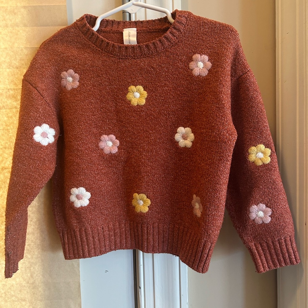 Embroidered Floral Women's Sweater - Rust